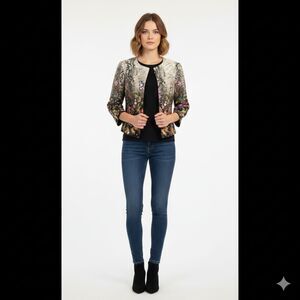 Shibumi Luxury Silk Mixed Media Jacket - Floral & Snakeskin Print - Size 40